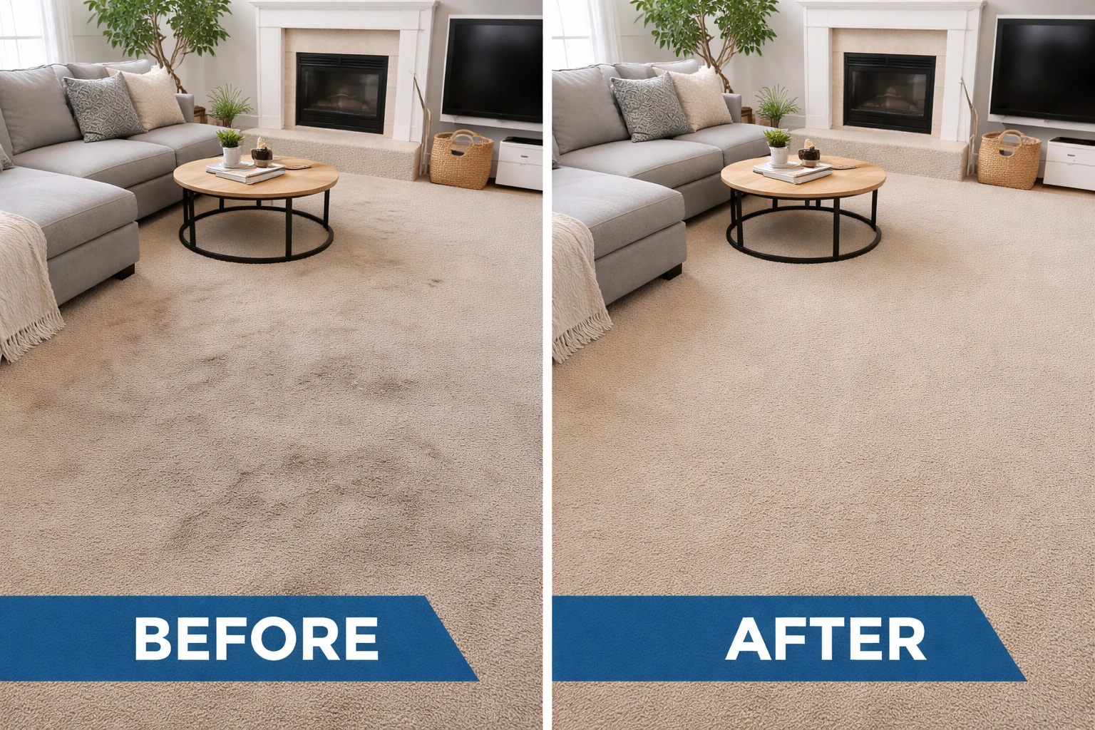 Carpet cleaning — before and after